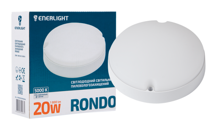 СВІТИЛЬНИК СВІТЛОДІОДНИЙ ENERLIGHT RONDO 20ВТ 5000К IP65